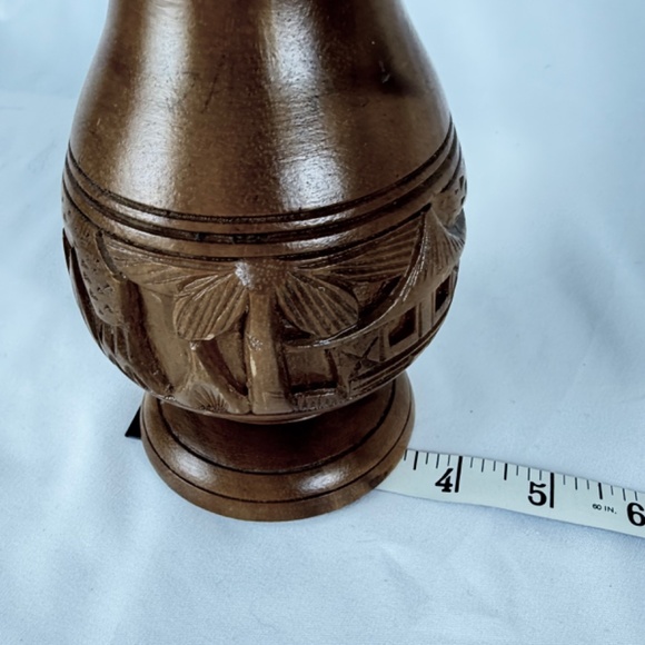 Vintage Turned Wooden Tiki Bar Vase Hand Carved Hut 6 in Blond Wood Excellent - Picture 9 of 12